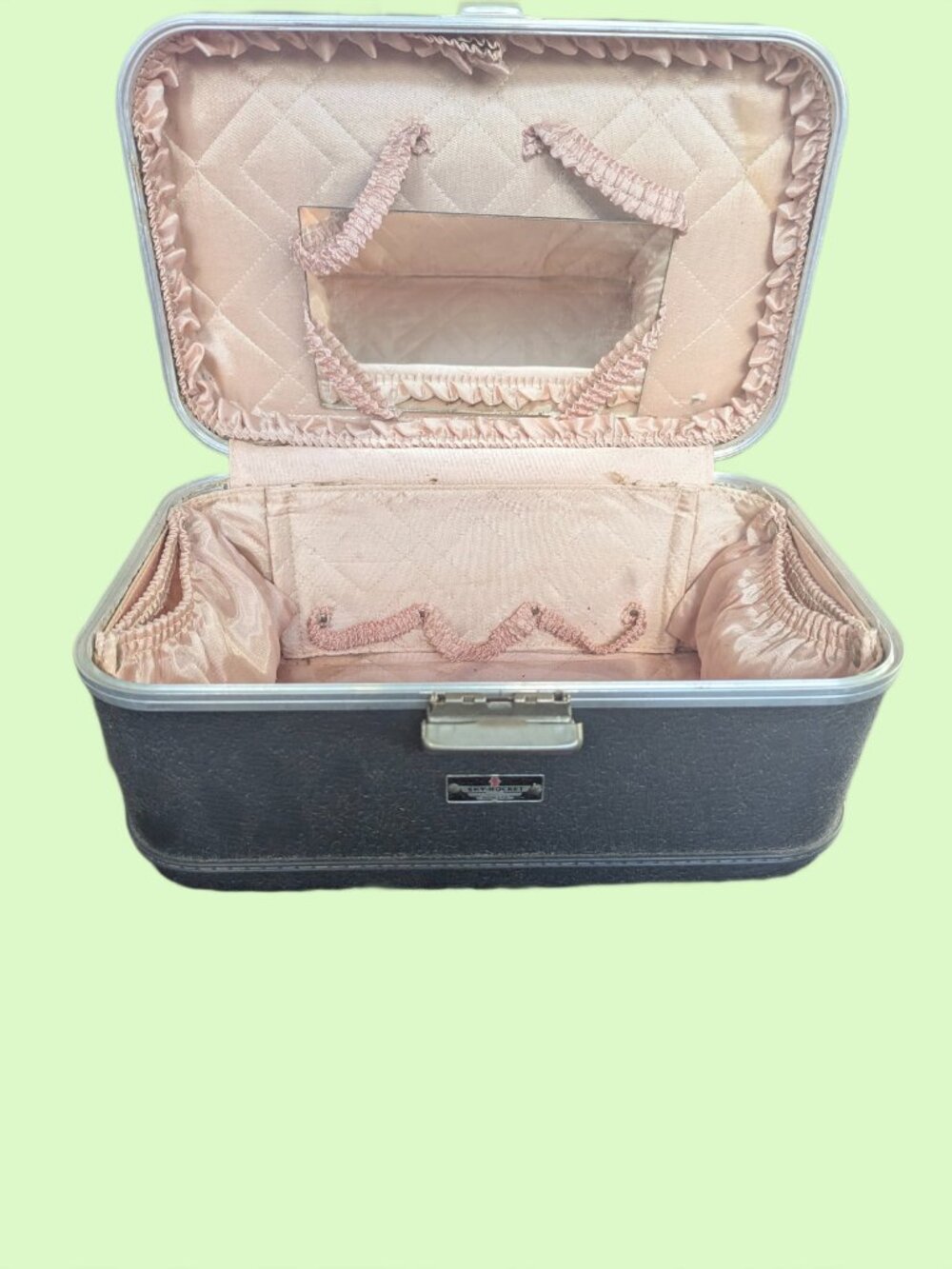 Vintage Sky-Rocket Locking Hard shell Train Case - Cosmetic Case w key & Mirror - Picture 10 of 14
